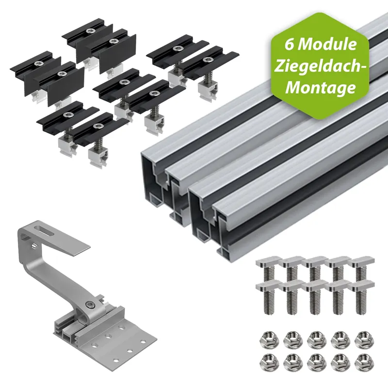 Sichere Zahlung Unterkonstruktion - 6 PV-Module für Ziegeldach-Montage