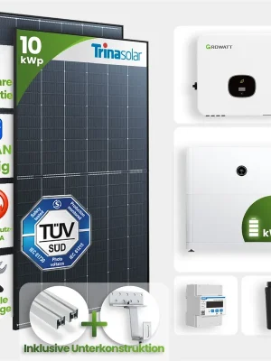 10kWp Growatt PV-Anlage 22x Trina 455Wp Glas-Glas Black Frame Schrägdachmontage 5kWh Speicher Preisreduziert