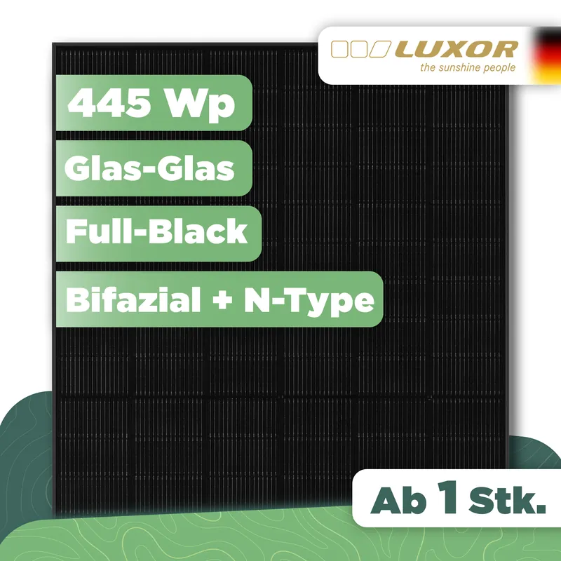 Nur Heute ECO LINE N-TYPE TOPCON GLAS-GLAS BIFACIAL M108/445WGlas-Glas, bifazial, Full Black, MC4-EVO2 - 1 Stk (Einzelmodul)