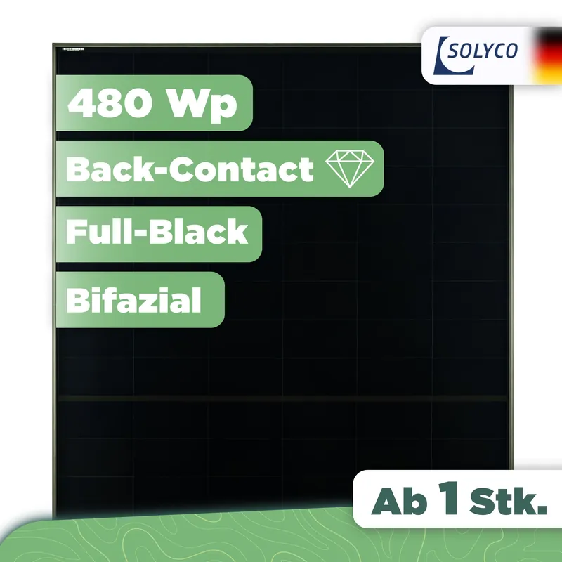 Solyco R-BG 108nBC.6 / 480 Wp480 Wp Glas-Glas Fullblack-Modul 1 Stk (Einzelmodul) Nur Heute
