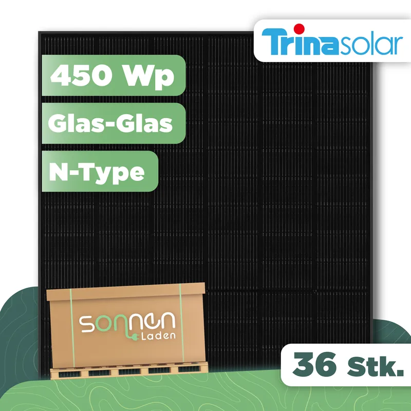 Meistverkauft Trina Vertex S+ 450 Wp NEG9R.25Glas-Glas Full Black PV-Modul - 36 Stk (Palette)