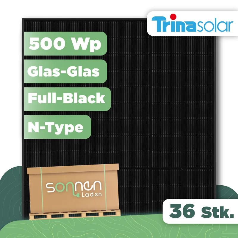 Trina Vertex S+ 500 Wp NEG18R.25Glas-Glas Full Black PV-Modul - 36 Stk (Palette) Ausverkauf