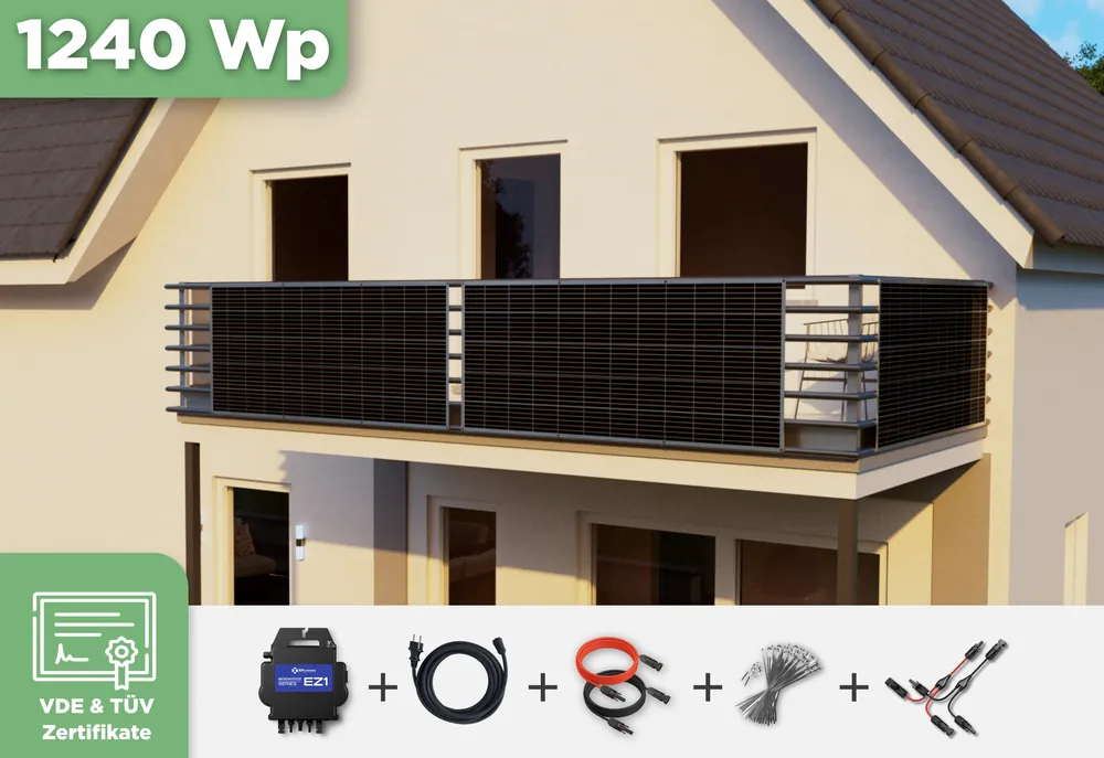 Online Kaufen Balkonkraftwerk mit Ultraleicht-Modulen 1240 WpAPsystems EZ1-M 800 W / Sunman / 310 Wp (89 cm x 201 cm) / 4 Module / 10 m