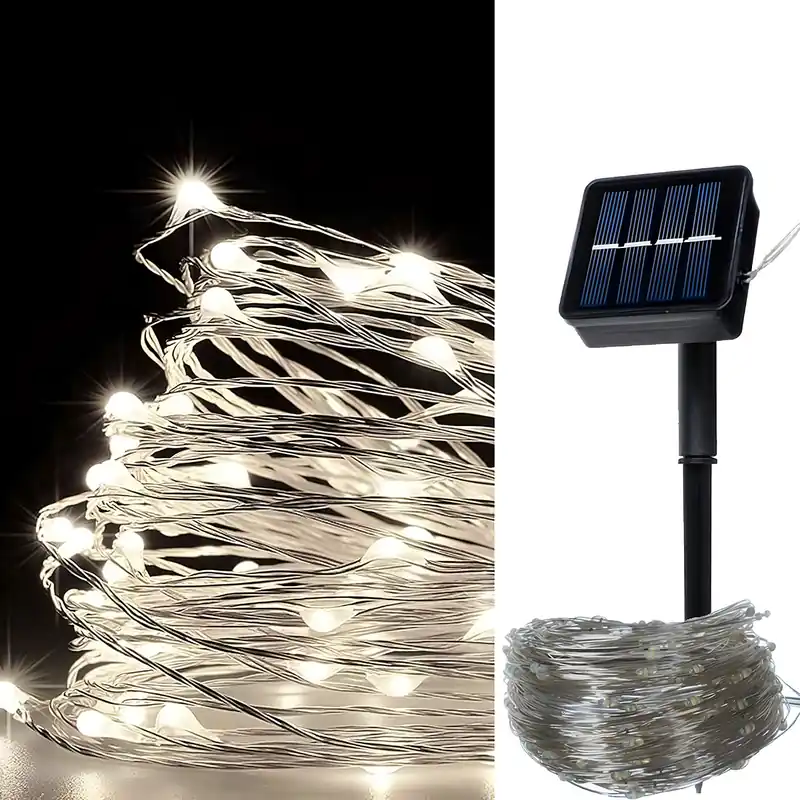Solar Lichterkette 100 Mikro-LED Kaltweiß 10m Länge Geprüft