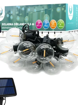 Schnäppchen LED Solar Premium Lichterkette E12 mit 10 Filament Birnen