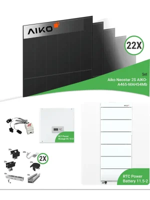 Sichere Zahlung 10,23 kWp PV-Komplettset mit 22x Aiko 465 W Modulen & RCT Power Speicher – inkl. K2 Unterkonstruktion für Ziegeldächer