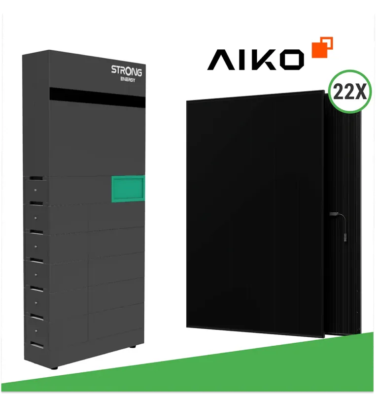 Neue Ware 10,45 kWp Photovoltaik-Set mit 22x AIKO-A475-MCE54Db Neostar 3S+ 475 W Glas/Glas & STRONG ENERGY ALFRED-10 (12 kWh + 10 kW Wechselrichter)