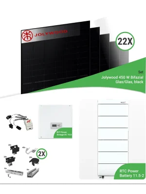 9,90 kWp PV-Komplettset mit 22x Jolywood 450 W Niwa Black R3 Bifazial Glas/Glas & RCT Speicher – inkl. K2 Unterkonstruktion für Ziegeldächer Top-Angebot