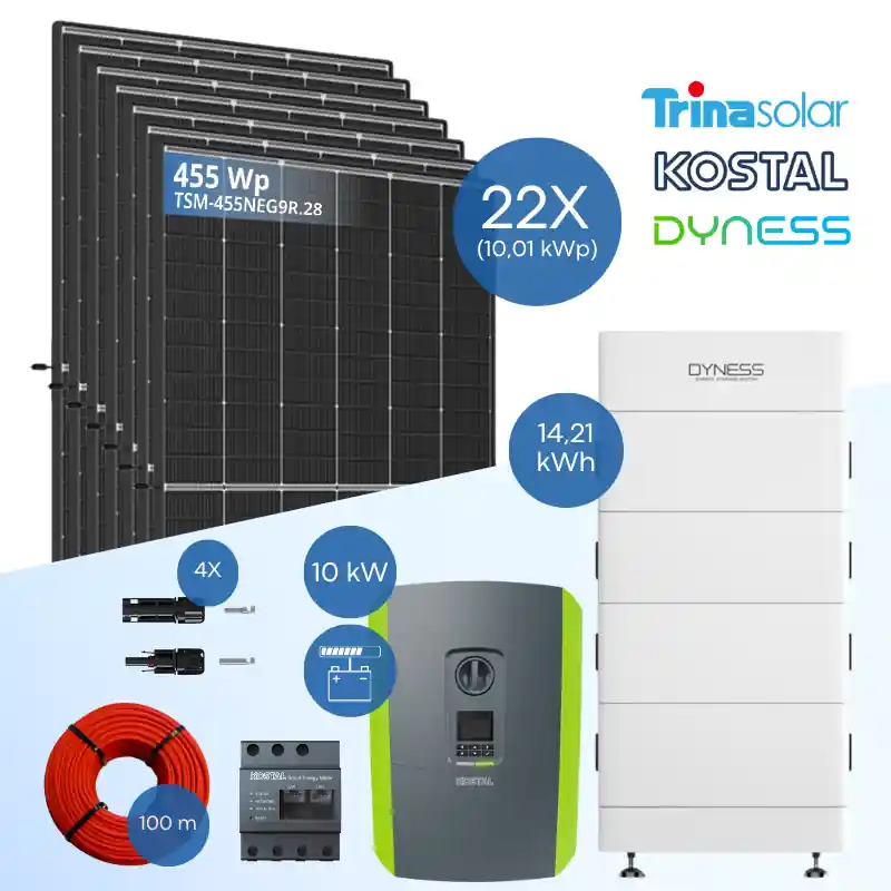 PV-Komplettset 10 kWp - 22x Trina 455 Wp + Kostal PLENTICORE plus G2 10 + Dyness Tower 2.0 T14 Heißes Angebot