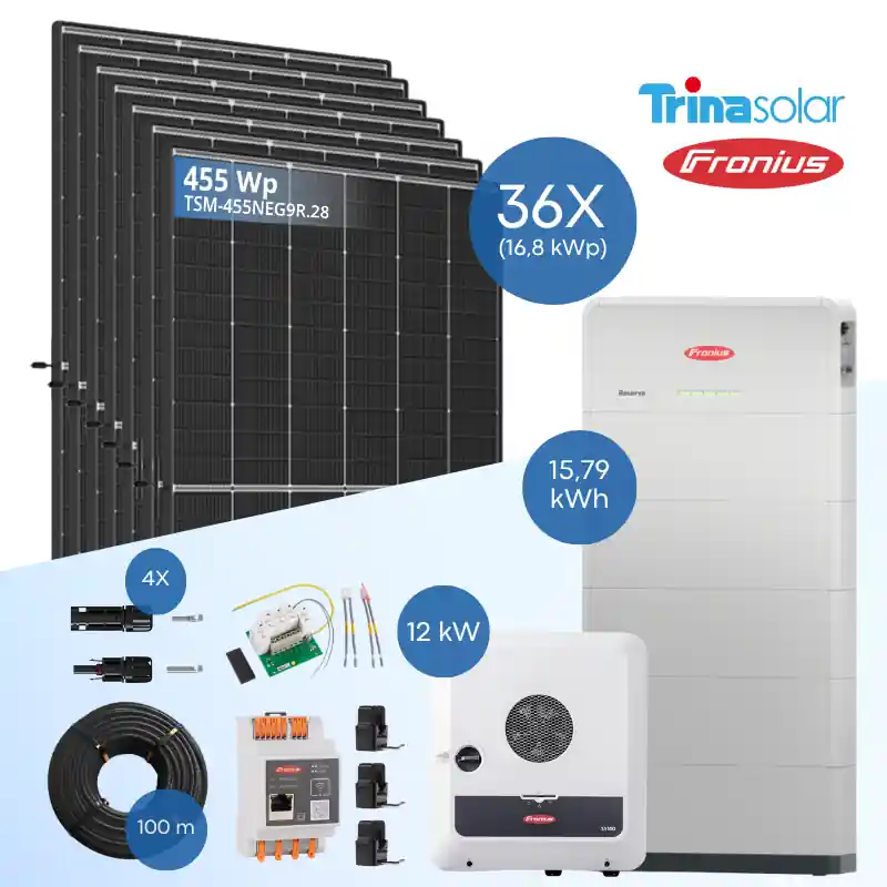 Günstig PV-Komplettset 16 kWp - 36x Trina 455 Wp + Fronius Symo GEN24 Plus SC 12.0 + Reserva 15.8