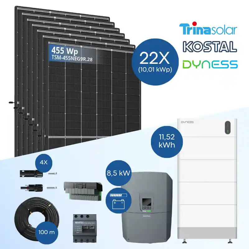 PV-Komplettset 10 kWp - 22x Trina 455 Wp + Kostal PLENTICORE G3 M 8.5 + Dyness Tower Pro TP11 Top-Seller