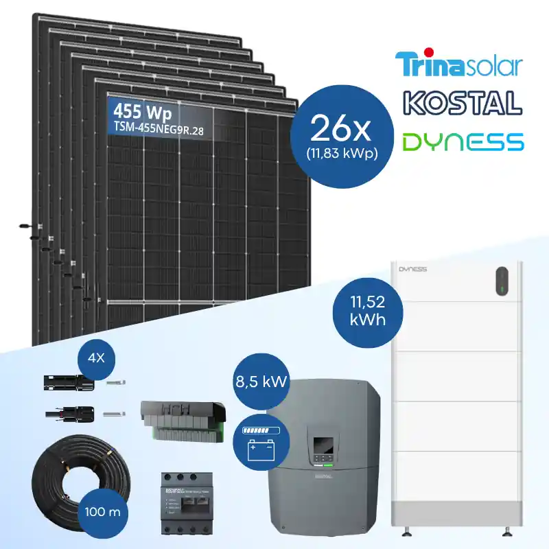 PV-Komplettset 12 kWp - 26x Trina 455 Wp + Kostal PLENTICORE G3 M 8.5 + Dyness Tower Pro TP11 Letzte Chance