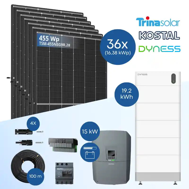 Top-Seller PV-Komplettset 16 kWp - 36x Trina 455 Wp + Kostal PLENTICORE G3 L 15.0 + Dyness Tower Pro TP19