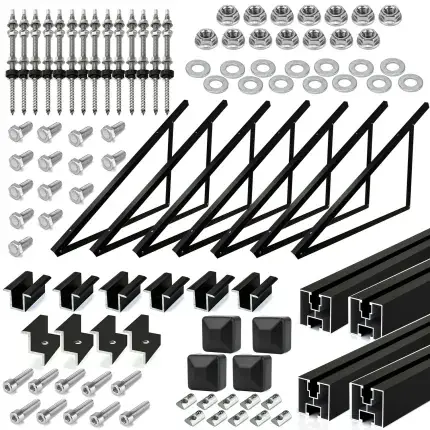 Flachdach Montageset Schwarz für 4 Module Quer - 15-30 Grad Letzte Chance