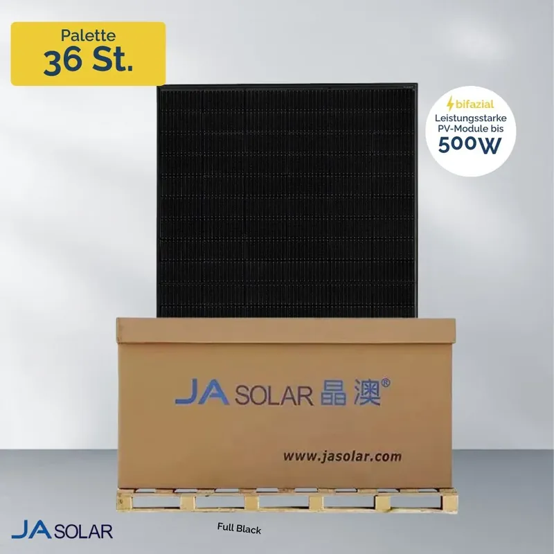 JA Solar 500W Full Black Glas-Glas n-Type TopCon Modul JAM60D41 | Palette Aktuell