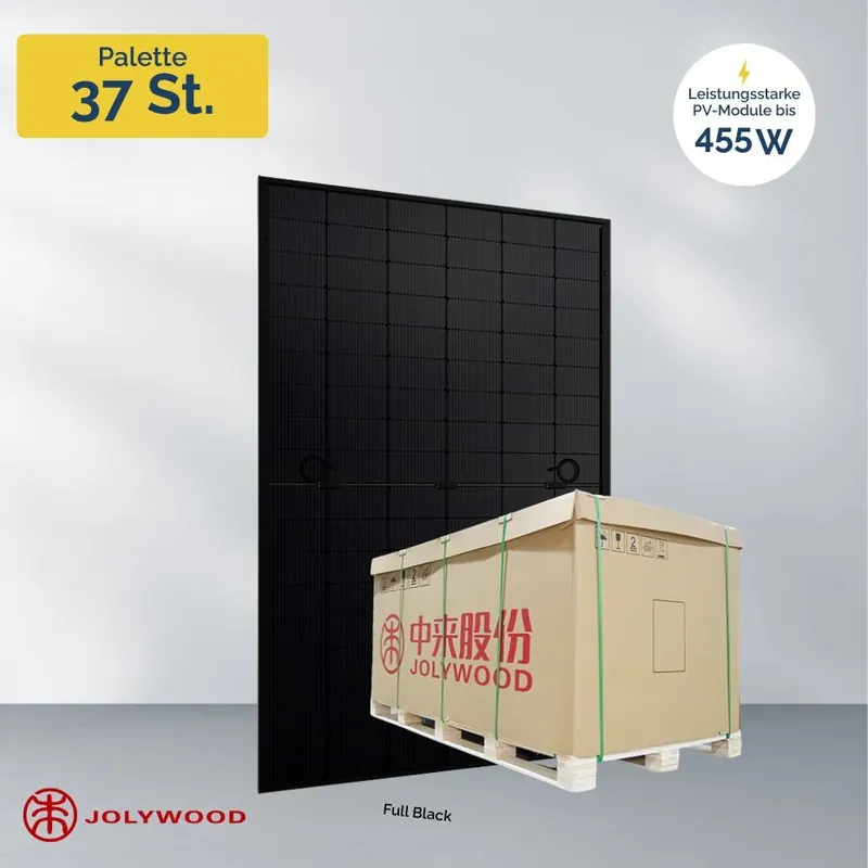 Jolywood 455W bifazial 2mm Glas-Glas JW-HD96N Full Black PV Modul | Palette Must-Have