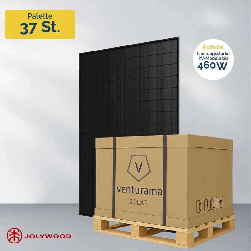 Expressversand Jolywood 460W bifazial 2mm Glas-Glas JW-HD96N Full Black Solarmodul Palette