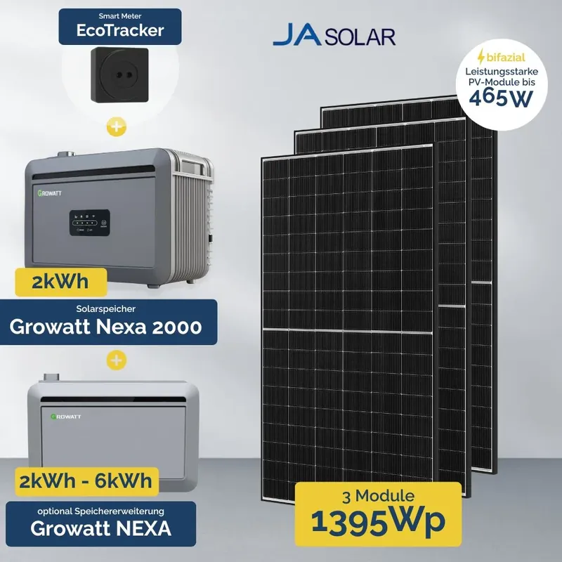 1395 W Balkonkraftwerk mit Speicher - Growatt NEXA 2000 All-in-One & 3x JA Solar 465 W Ausverkauf