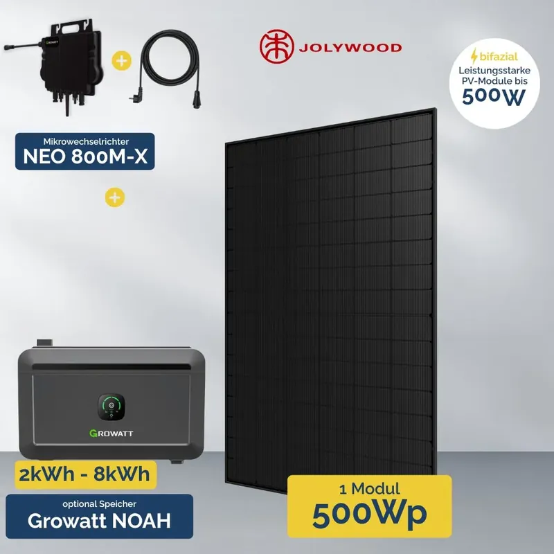 500 W Balkonkraftwerk mit Speicher – Growatt NEO 800 & 1x Jolywood 500 W Expressversand