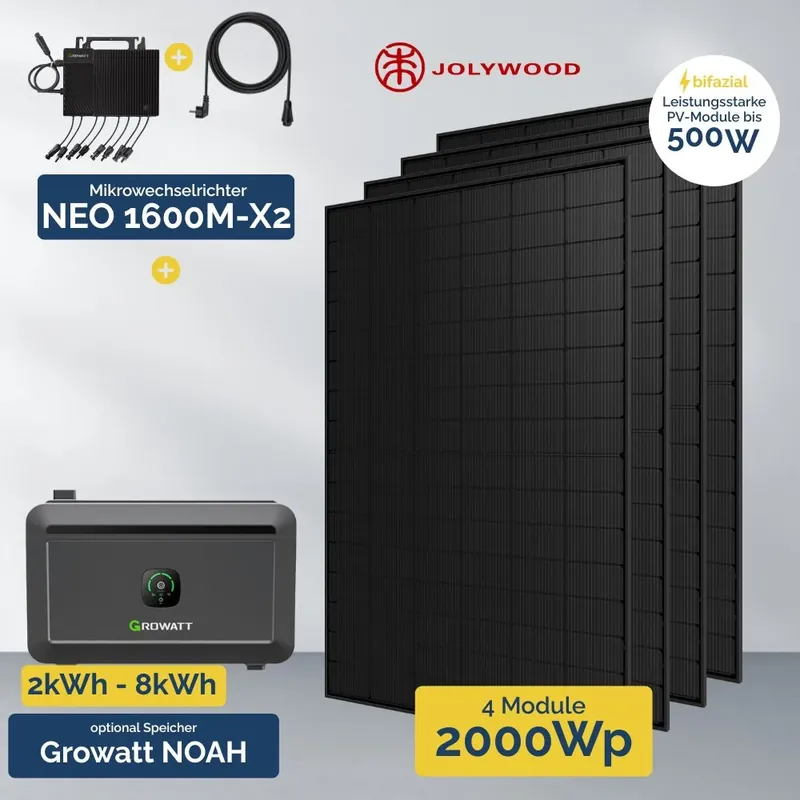 2000 W Balkonkraftwerk mit Speicher – Growatt NEO 1600 & 4x Jolywood 500 W Rabatt