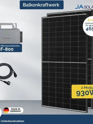 Top-Preis Balkonkraftwerk 800W - Hoymiles und 2x JA Solar Black Frame Flachdach Set