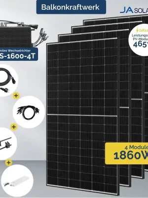 Balkonkraftwerk 1600W mit 4 PV Modulen JA Solar und Hoymiles Echt