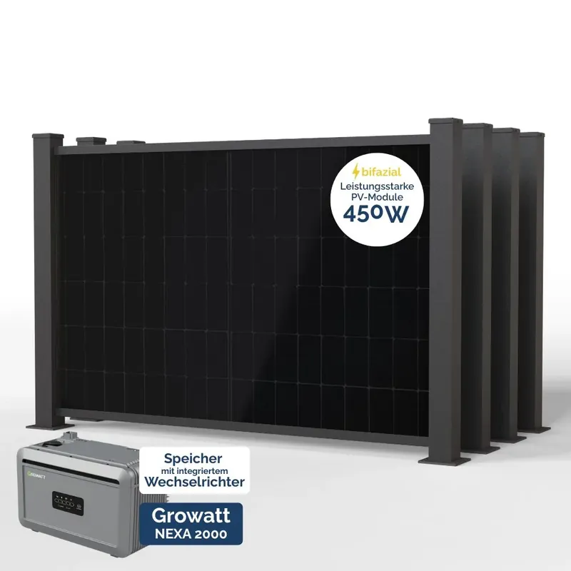 BasicPVence Solarzaun 1,25 x 7,4 m mit vier PV Modulen Neu Im Sortiment