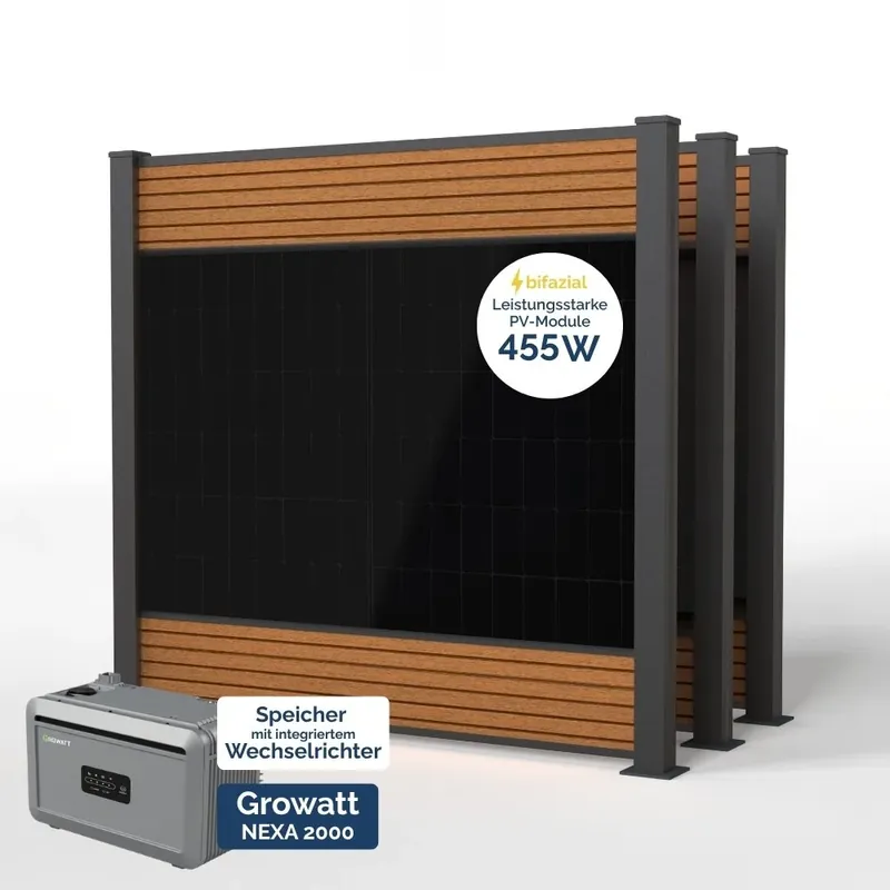 Abverkauf FlexPVence Solarzaun 2,0 x 5,58 m mit drei PV Modulen