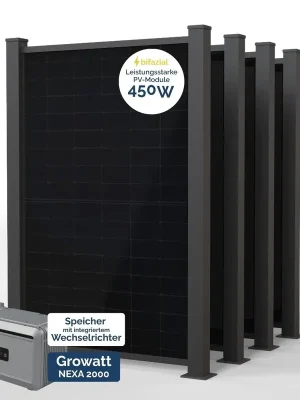 PowerPVence Solarzaun 1,85 x 4,9 m mit vier PV Modulen Sonderaktion