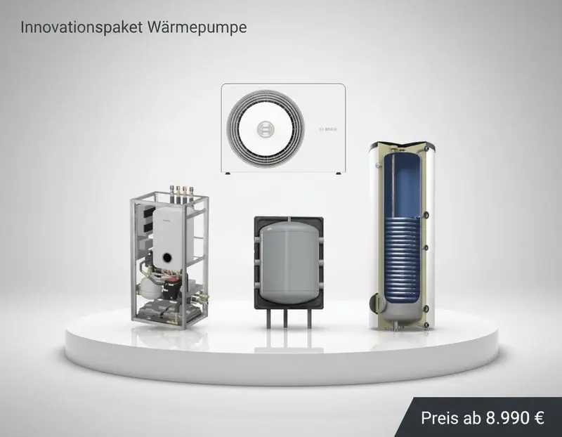 BOSCH Wärmepumpe AW4-12 Konfigurator inkl. Warmwasserspeicher, Pufferspeicher & Hydrocage Echt