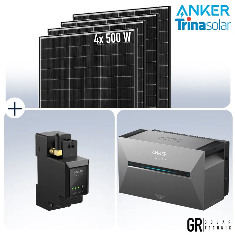 Schnäppchen Balkonkraftwerk Komplett-Set mit Anker SOLIX Pro 3 (2000W) Trina 500W