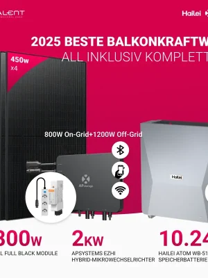APsystems EZHI Balkonkraftwerk– Hybrid & Insel-System mit 5 kWh / 10kWh Speicher + 1800W (4 x 450W) Bifacial Glas-Glas Full Black Module, AC 2000W Gratis Versand