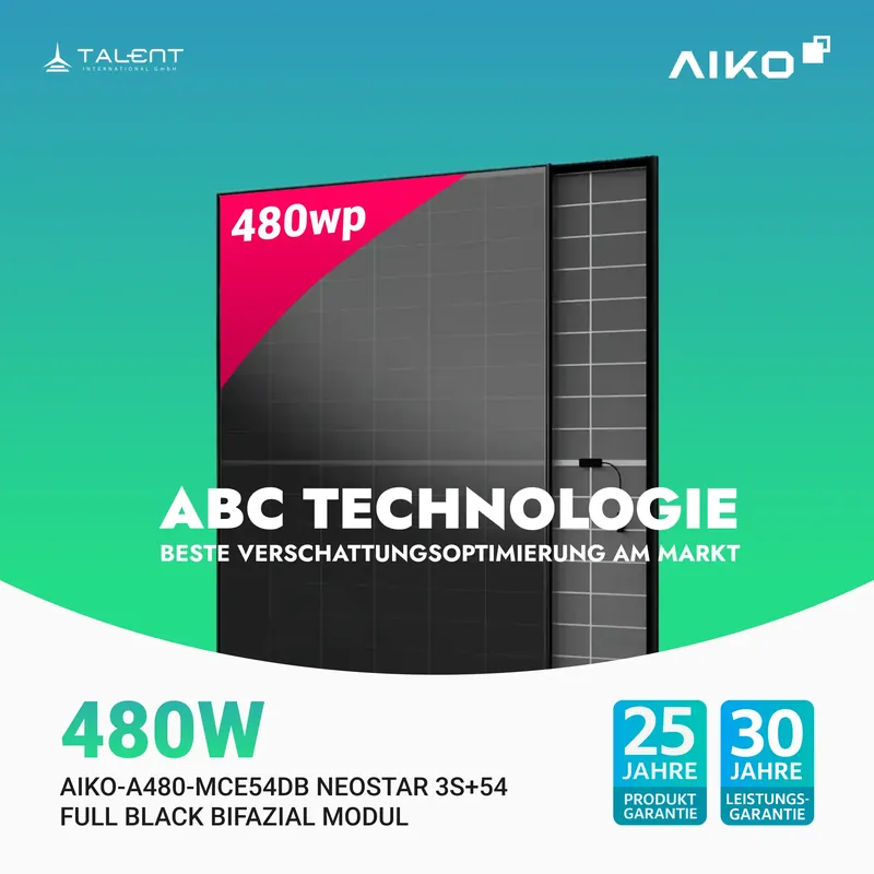 AIKO Solar 480W Dual Glass Full Black Modul AIKO-A480-MCE54Db Neostar 3S+54 (Staffelpreis) Nur Heute