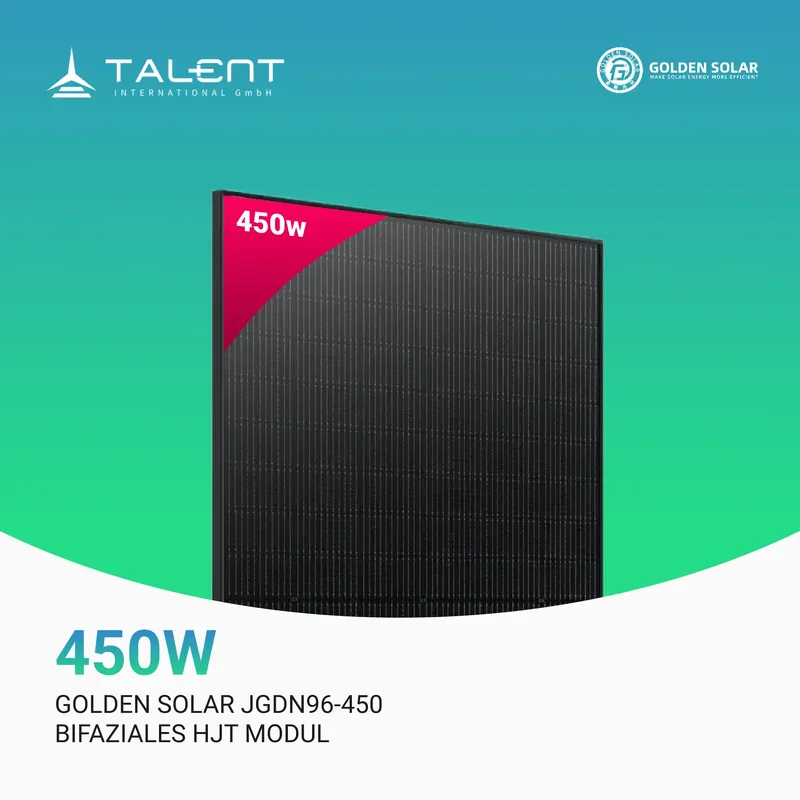 Top-Seller Golden Solar 450W JGDN96-450 HJT Bifacial Glas PV Modul Full Black