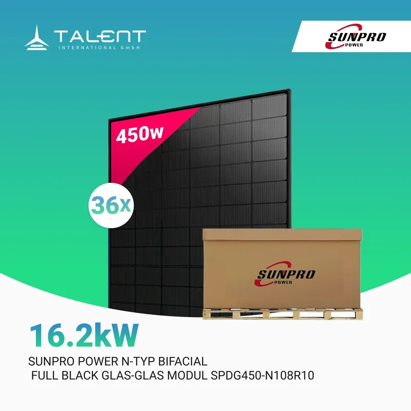 SunPro Power 450W N-Typ Bifacial Solarpanel – Full Black Glas-Glas Modul Palettenpreis (36 Stk.) Must-Have
