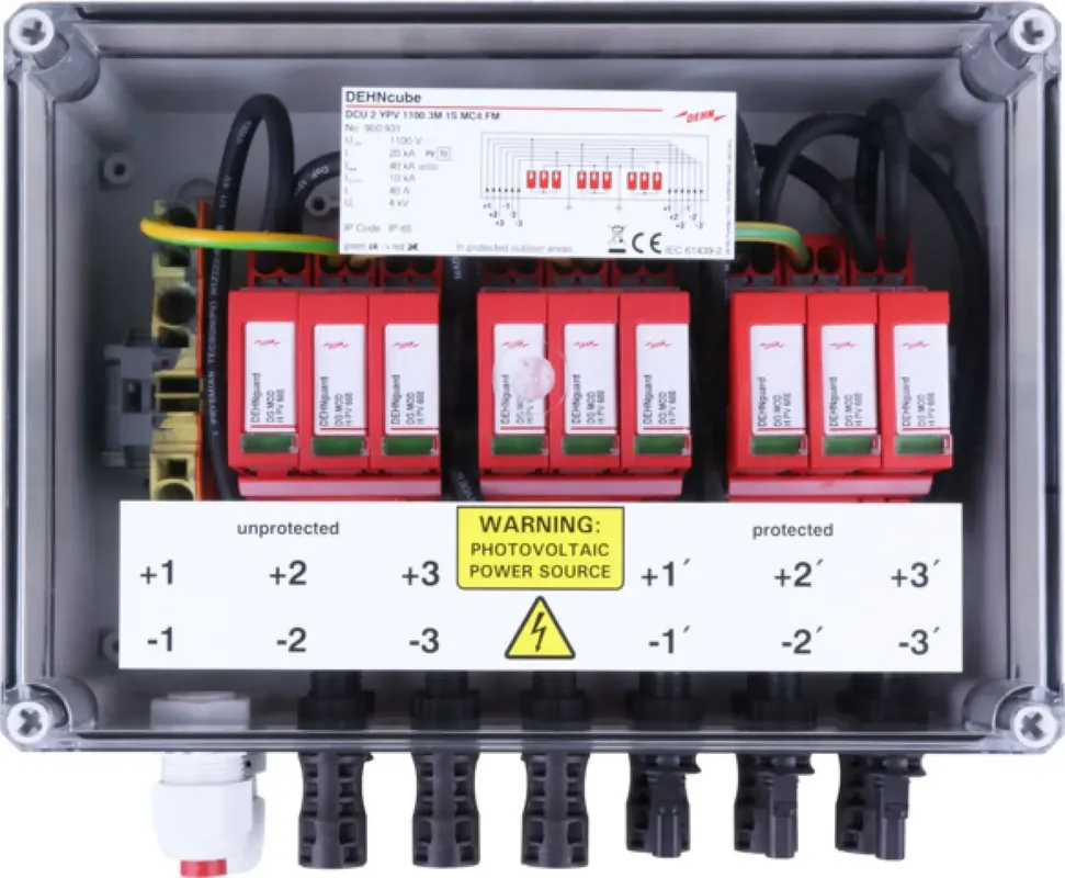 Dehn 900931 GAK Typ 2 im Gehaeuse IP65 f. PV-Anl. 3 MPPT mit je 1 String b. 1100V DC Sichere Zahlung