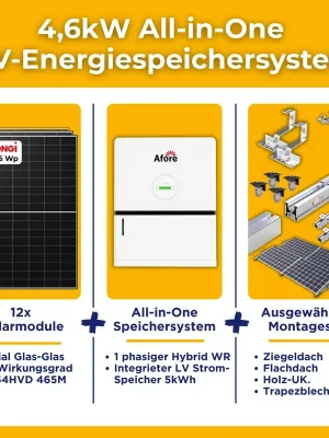 4.6kW Afore All in One PV-Anlage autarkes Komplettset | 5kWh Energiespeichersystem | Montagesets und Zubehör Preis Gesenkt