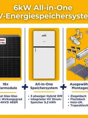 6kW/9.2kWh Afore All in One PV-Anlage autarkes Komplettset | High Voltage Energiespeichersystem | Montagesets und Zubehör Bestseller
