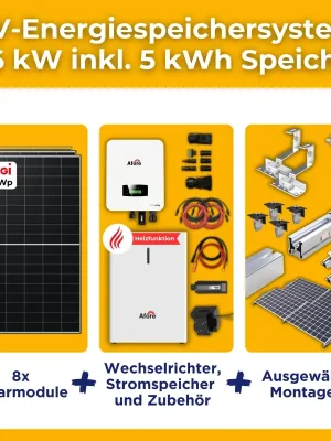 3,6kW/5kWh PV-Energiespeichersystem autarkes Komplettset | Haushalt/Insel PV-Anlage | Montagesets und Zubehör | integrierte Heizfunktion Neu