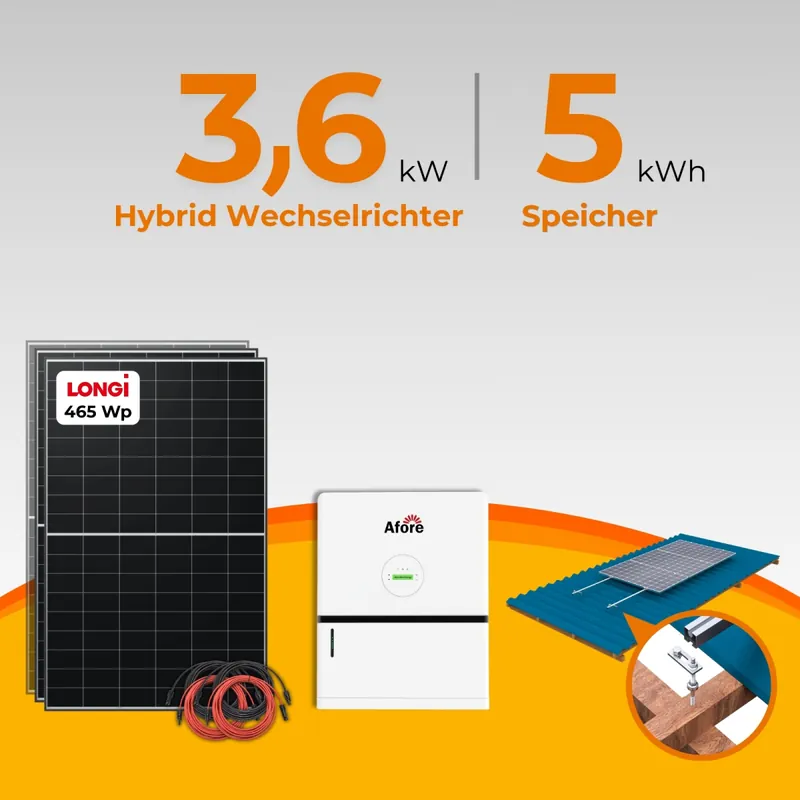 Mega-Angebot 2in1 PV-Tower | 3,6 kW Solaranlage mit 5 kWh Speicher | Komplettset inkl. Stockschrauben Montagesystem