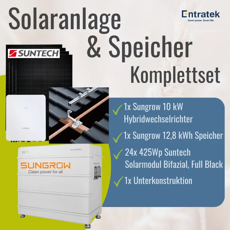 Letzte Chance 10,1 kWp Solar Komplettanlage mit Speicher| Hybrid-Wechselrichter 10 kW + Stromspeicher 12,8 kWh