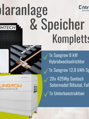 8,50 kWp Solar Komplettanlage mit Speicher | Hybrid-Wechselrichter 8 kW + Stromspeicher 12,8 kWh Geprüft