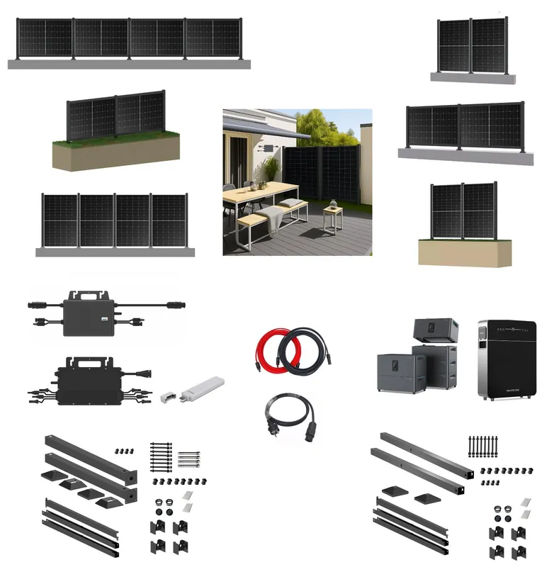 Solarzaun Balkonkraftwerk mit Wechselrichter und Speicher Solar Akku PV Panele Expressversand