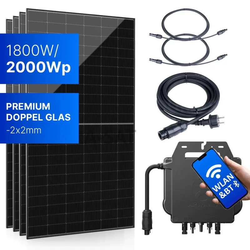 Balkonkraftwerk 1800W/2000Wp bifazial mit 5m Anschlusskabel Günstig