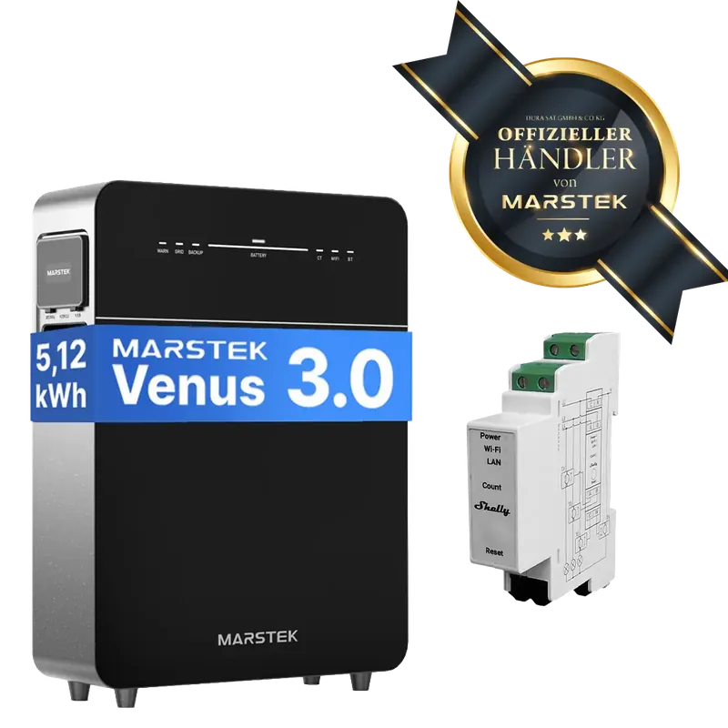 Garantierte Lieferung Marstek Venus E 3.0 – 5,12 kWh – mit Shelly Pro 3EM - SmartMeter – AC - Solarstromspeicher & Plug-in-Batteriesystem für Photovoltaik