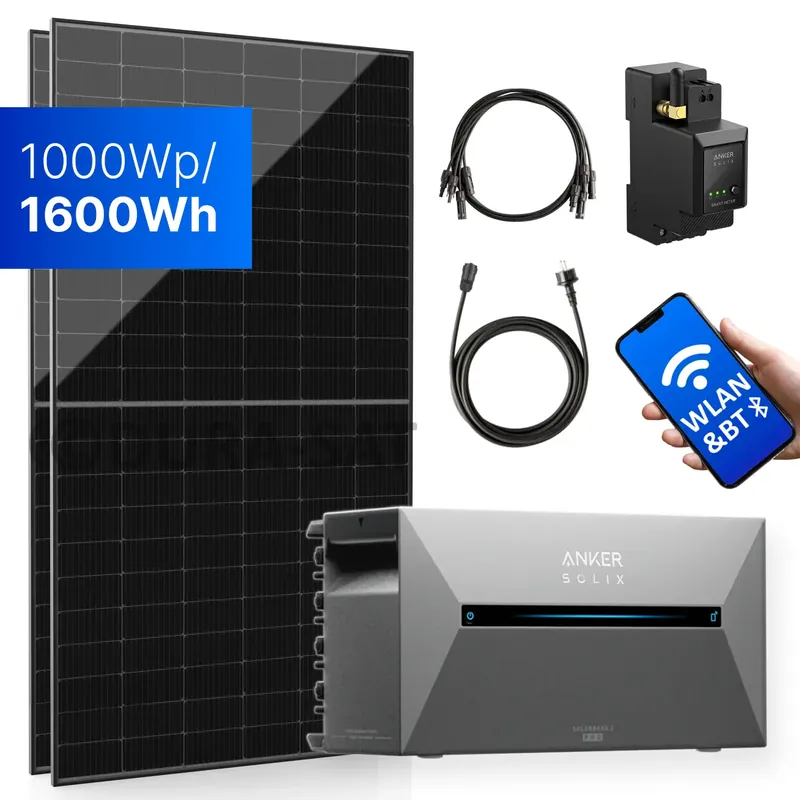 1000Wp Balkonkraftwerk mit Anker SOLIX Solarbank 2 E1600 PRO - 1,6kWh - 2x500Wp Neu Im Sortiment