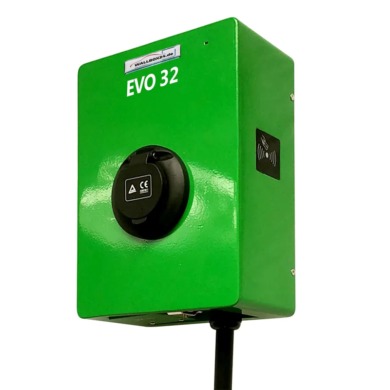 Ladegerät Wallbox EVO Serie 3 Phasen 400V 22kW 32A Typ 2 Steckdose grün für Elektrofahrzeug Hybrid EV Top-Seller
