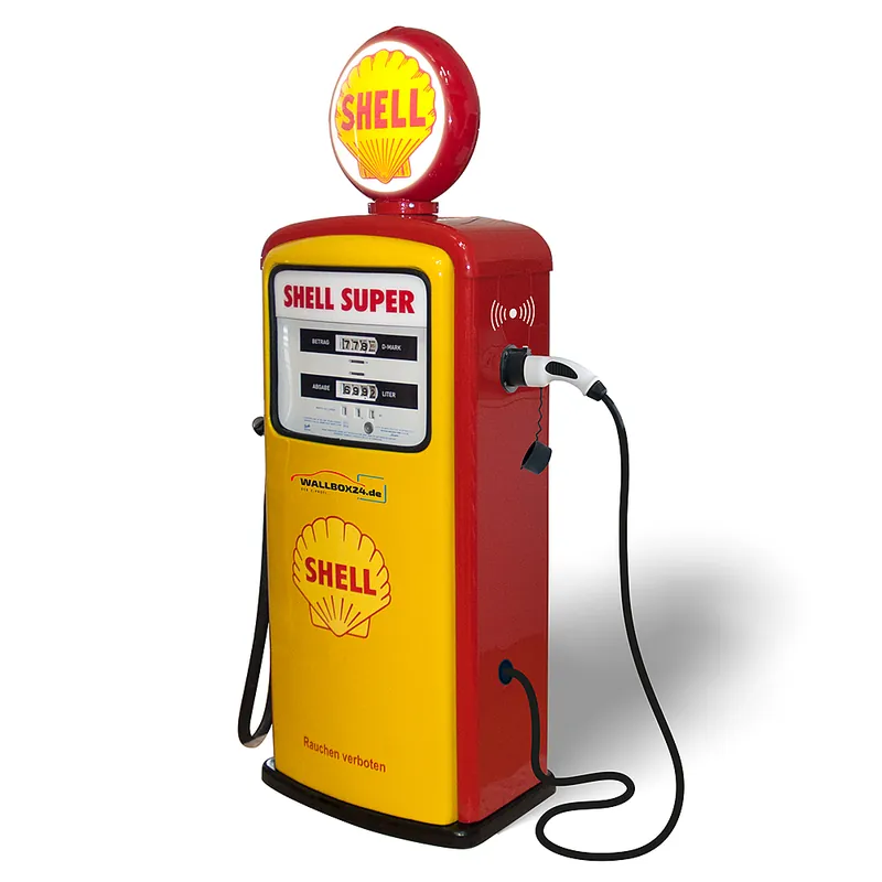 Bestpreis Wallbox24 DesignExklusive Retro original Shell Tanksäule mit Ladestation für Elektrofahrzeuge