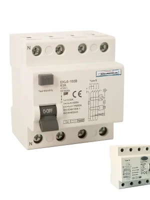 Bestpreis Wallbox24 Fehlerstromschutzschalter RCCB 63A 4-pol.Typ BLadegerät Elektroauto Wallbox