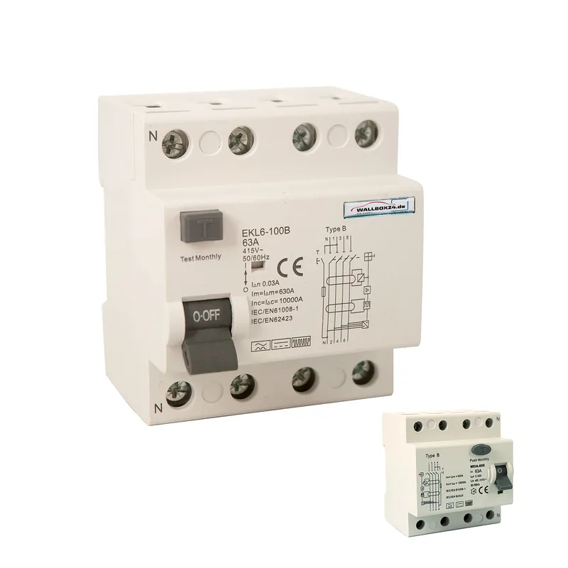 Bestpreis Wallbox24 Fehlerstromschutzschalter RCCB 63A 4-pol.Typ BLadegerät Elektroauto Wallbox
